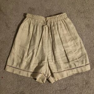 High Waist Cream Linen Shorts